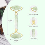 Gua Sha & Jade Roller Gift Set, Natural Green Face Roller and Gua Sha Stone Set, Face Massager Jade Stone Facial Roller for Eye Puffiness, Skin Tightening, Rejuvenation of the Face and Neck (Green Large Small Head)