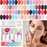 Saviland 42Pcs Gel Nail Polish Kit-32 Christmas Colors Gel Nail Polish Set with Foundation & Top Gel Coat Ph Bond Glitter Gel Nail Brush & File Professional Manicure Kit DIY Nail Art Thanksgiving Gift