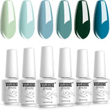 Vishine Gel Nail Polish Set - Macaron Series Nail Polish Peach Pink Blue Green Yellow Nail Polish Soak off UV LED Varnish Nail Art Manicure Salon Collection DIY Home 6Pcs