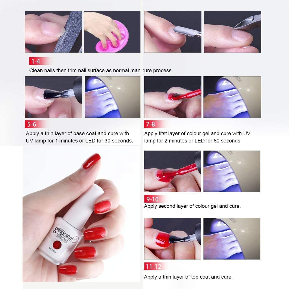 Gel Nail Polish Starter Kit - 6 Colors Gel Polish Set Base Top Coat, 36W UV  LED Nail Lamp with Full DIY Gel Manicure Nail Tools by Vishine 8ml #12 :  