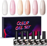 Aoeek 6 Pcs Gel Nail Polish Set 0.29 Fl.Oz /8.5Ml, 6 Neutral Skin Tone UV Gel Polish Colors for Nail Art Home DIY Gel Nail Manicure Kit (02)