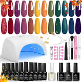 Beetles Gel Nail Polish Kit with U V Light Starter Kit, Gel Polish Soak off Nude Gray Purple Mauve Gel Polish Kit with U V LED Nail Lamp Base Gel Top Coat DIY Home Manicure