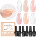 Beetles Gel Nail Polish 6 Colors Builder Nail Gel 8 in 1 Strengthener Gel Clear Builder Nude Pink Milkly Hard Gel Extension Base Nail Gel Rhinestone False Nail Tips Glue for Nail Art Design Women