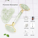 Gua Sha & Jade Roller Gift Set, Natural Green Face Roller and Gua Sha Stone Set, Face Massager Jade Stone Facial Roller for Eye Puffiness, Skin Tightening, Rejuvenation of the Face and Neck (Green Large Small Head)