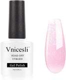 Vnicesli Shimmer Pink Gel Nail Polish, Glitter Sheer Pink Gel Polish Soak off Natural Sparkle Transparent Pink Nail Polish Gel Varnish Nail Art Manicure (Shimmer Sheer Pink)