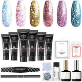 Modelones Poly Nail Gel Kit -6 Colors Extension Nail Gel Kit Reflective Glitter Gel Varnish All in One Nail Kit Nail Manicure Starter Kit DIY at Home