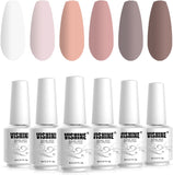 Vishine Gel Nail Polish Kit - 6 Colors Classic Nudes Series Natural Skin Tone, Trendy Pigmented Daily Nail Gel Shades Nail Art at All Seasons