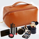 Travel Cosmetic Bag PU Leather Large Capacity Portable Makeup Bag,Box Pack,Multi Layer Toiletry Storage Bag Waterproof Make up Case with Handle,Girl and Woman Anniversary Mother'S Day Valentines Gifts