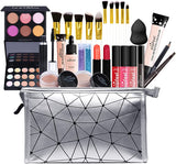 28 Pcs All-In-One Makeup Set Teenage Gift Essential Starter Kit Lip Gloss Blush Brush Eyeshadow Palette Highly Pigmented Cosmetic Palette with Travel Carry Cosmetic Bag