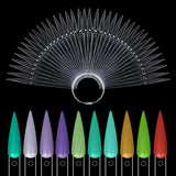 NMKL38 80Pcs Stiletto Nail Sticks Fan-Shaped False Tips Color Card Gel Nail Polish Display Board Detachable Practice Sticks Wheel with Ring Holder (Clear)