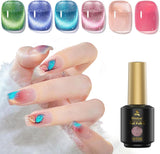 Biutee Diamond Gel Nail Polish Set Galaxy Cat Eye Gel Polish Kit 6 Colors 8Ml Reflective Glitter Soak off Auroras Gel Nail Sparkle Shiny Nail Polish Gel with Magnet Stick DIY Art Manicure Kit