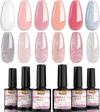 Glitter Gel Nail Polish, Kredioo 1 Chroma Holographic and 5 Jelly Nude Sheer Pink Transparent Colors 11 Effects Nail Polish Set UV LED Soak off Nail Gel Polish for Daily Nail Art Design Salon Manicure-7.5Ml Each