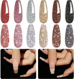 Beetles Gel Polish Reflective Glitter Gel Nail Polish Set, 6 Colors Spring Summer Holographic Sparkle Glitter Gel, Flash Diamond Sliver Gold Black Red UV LED Soak off Manicure Kit for Women Girls