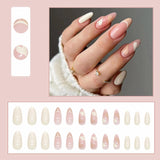 RYUUSEI Press on Nails Medium Almond Fake Nails, Classic Nude Pink Full Cover False Nails with Heart Design UV Glossy French Tip Nails 24Pcs Reusable Glue on Nails for Women Acrylic Stick on Nails Decoration Girls Gifts