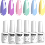 Vishine Gel Nail Polish Set - Macaron Series 6 Colors, Popular Lilac Pink Blue Yellow Fresh Bright Colors Trendy UV LED Soak off Nail Art Gel Manicure Kit