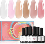 Modelones Jelly Gel Nail Polish Set, 6 Colors Transparent Jelly Gel Polish Kit Sheer Pink Nude Milky White Nail Polish Gel, Soak off LED Gel Nail Kit DIY Nail Art Salon Manicure Gifts for Women Girls