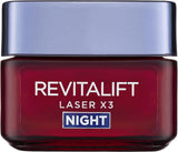 L'Oréal Paris Night Cream, Anti-Ageing and Anti-Wrinkle, with Pro-Xylane and Hyaluronic Acid, Revitalift Laser X3, 50Ml