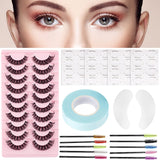 Russian Eyelashes Natural Look 5D Faux Mink Curl Lashes 10 Pairs Self-Adhesive Fluffy Long False Lashes, with 0.5 Inch X 10 Yards Eyelash Extension Tape, 10 Eyelash Brushes, 32 Pairs Eyeliner Stencils Stickers for Daily Use Parties Salons