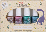 Miss Nella Dinosaur Chrome Nail Polish Set of 4: Pink, Green, Bronze & Blue, Peel-Off Nail Polish Specially for Children, Peel-Off Formula, Non-Toxic,