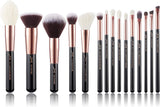 Jessup Makeup Brushes, Labeled Makeup Brush Set Premium Synthetic and Natural Hair Foundation Powder Concealer Eyeshadow Blending 15Pcs Brush Kit, Rose Gold/Black T160