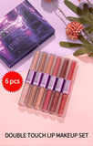 Double Head Lip Gloss Non Fading Lip Glaze Matte Mist Pearlescent Liquid Lipstick, 6-Color Suit