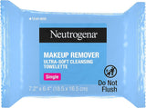 Neutrogena Fragrance-Free Makeup Remover Cleansing Towelette Singles, Individually-Wrapped Daily Face Wipes to Remove Dirt, Oil, Makeup & Waterproof Mascara for Travel & On-The-Go, 20 Ct (Pack of 6)