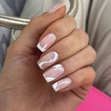 24 PCS Press on Nails White Striped Fake Nails White Edge Fake Nails Short Fake Nails Wearable Fake Nails Glossy Fake Nails DIY Fake Nails Acrylic Full Coverage Fake Nails Gifts for Women and Girls