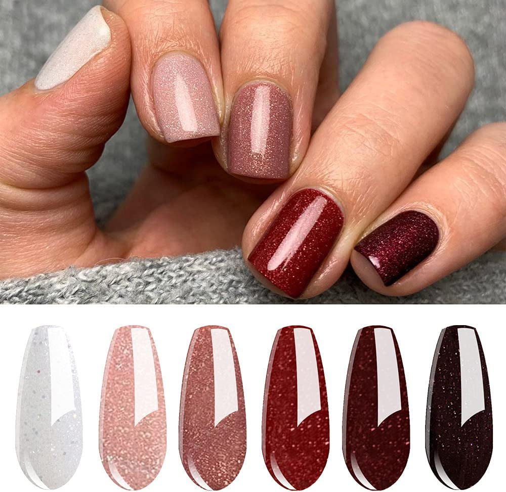 Vishine Gel Nail Polish Set, Dark Red Burgundy Red Glitter Misty