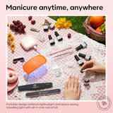 Modelones 20PCS Gel Nail Polish Kit with U V Light-6 Colors Pink Glitter White Natural Skin Tone Soak off Gel Polish Set, Portable Mini LED Lamp, Base Top Coat, Cost-Effective Manicure Kit for Starter, DIY Salon Gift