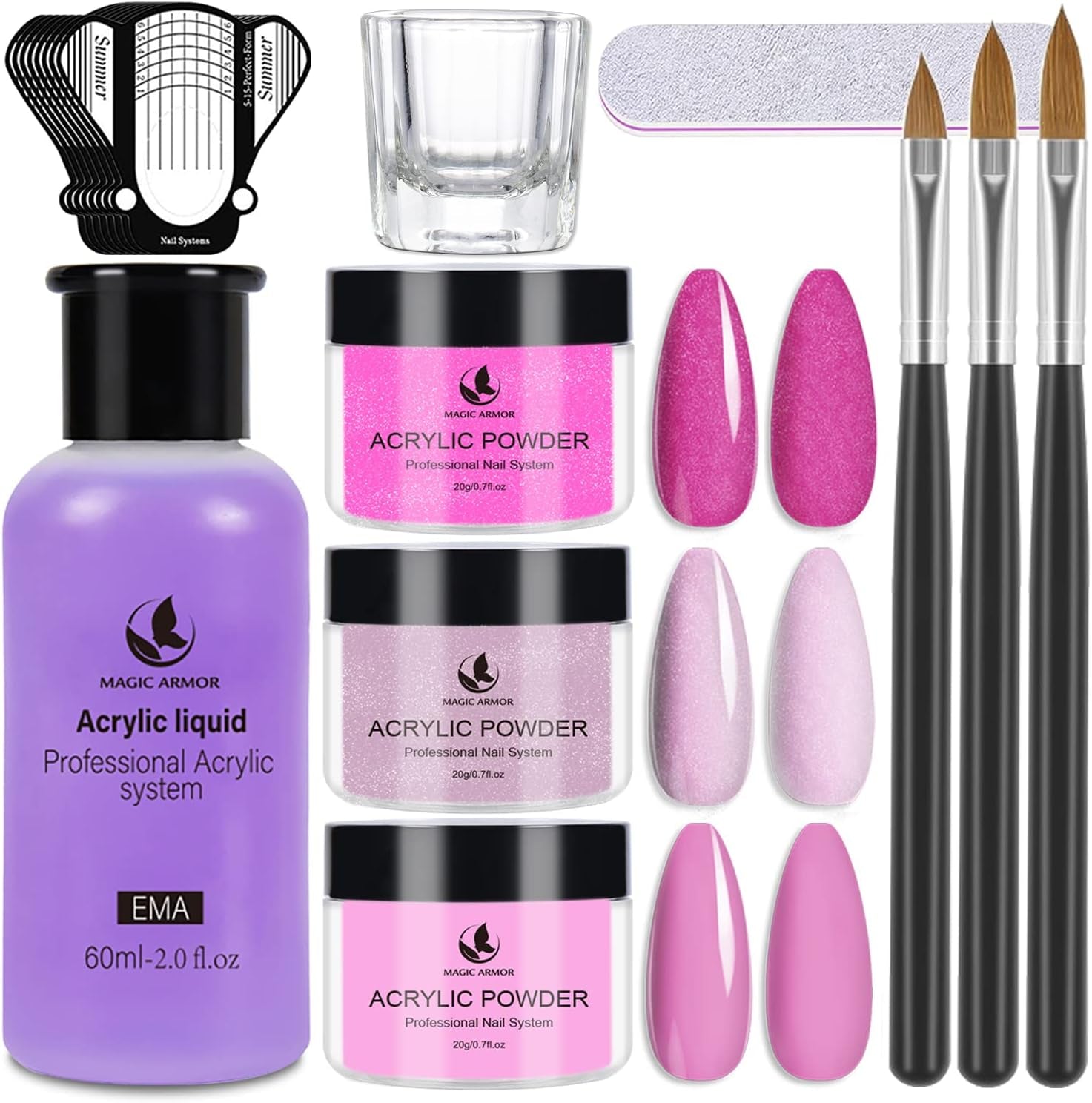 Acrylic Nail Kit, 6 Colors Acrylic Powder and Liquid Monomer Set with 3 Acrylic  Nail Brushes Nail Forms for Professional Acrylic Nails Extension Carving Acrylic  Nail Starter Kit for Beginners