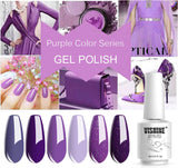 Vishine 6PCS Purple Glitter Nail Polish Gel UV LED Soak off Nail Art Kit Gorgeous Manicure Collection Gift Set 8Ml