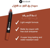 SUGAR Cosmetics Matte as Hell Crayon Lipstick - 16 Claire Underwood (Burnt Orange) with Sharpener Highly Pigmented, Creamy Texture, Long Lasting Matte Finish