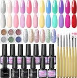 Coscelia Gel Nail Polish Set with 12 Colors Nail Gel Polish Rhinbow Series with Base Gel Top Coat Matte Coat Gel Peel off Protective Nail Gel and Nail Glitter Powder Nail Art Brush for Nails