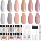 Beetles Dipping Powder 6 Colors Nude Pink Glitter Dip Nails Kit Starter Spring Summer Set Dip Powder Liquid Set for French Nail Dip Set Manicure Nail Art Set,No LED Nail Lamp Needed