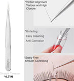 PAFASON Stainless Steel Eyelash Extension Tweezers Set-Precision Tweezers for Grafting 2D-6D Volume & Individual False Lashes Extensions with PU Leather Case