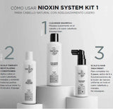 NIOXIN System 1 Trio Pack, Cleanser Shampoo + Scalp Therapy Revitalising Conditioner + Scalp and Hair Treatment (150Ml + 150Ml + 50Ml), for Natural Hair with Light Thinning