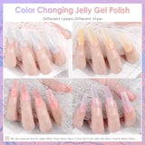 Sunshine Color Changing Jelly Gel Nail Polish, 6 Sheer Colors Jelly Gel Polish Set, Transparent Nude Gel Nail Art for Salon DIY at Home