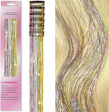 Clip in Hair Tinsel Kit 6Pcs, BFZRKD Heat Resistant Glitter Tinsel Hair Extension with Clips On, Fairy Hair Sparkle Strands Festival Gift Party Dazzle Hair Accessories for Women Girls Kids (Rose Gold)