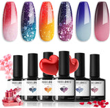 Modelones Glitter Gel Nail Polish - 6 Colors Sparkle Red Pink Purple Gel Polish Set Gel Blue Gold Silver Fingernail Polish Set Holiday Gel Collection of Manicure Starter Kit in Gifts for Women Package